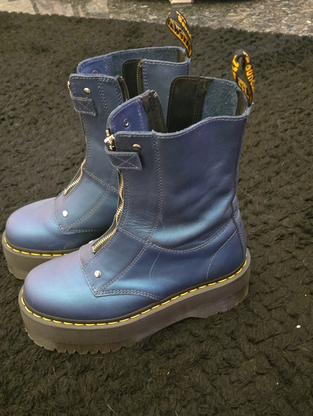 Dr. Martens Blue Leather Platform Zip-Up Boots